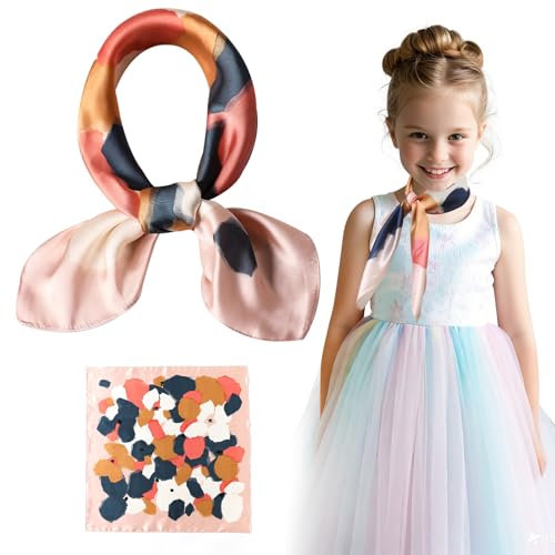 SwirlColor Foulard fille, foulard en soie mousseline de soie doux et élégant foulard multicolore pour les filles de 8-10 ans