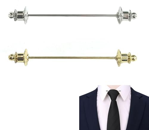ZAHD 2 PCS Barre Broche à Col de Chemise Epingle de Cravate Pince Métal Minimaliste Épingle À Col De Chemise Set Homme épingle de col costume Hommes Chemise Collier Clip (Or Argent)