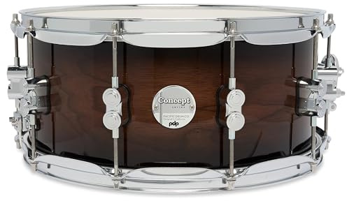 Pacific Drums Caisse claire Concept Maple, 35.6 cm x 16.5 cm, noyer exotique à charbon | Fûts entièrement en érable avec placage exotique, quincaillerie DW, et plus encore