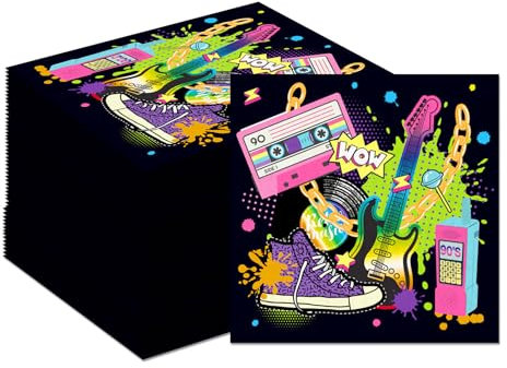 MORAINJAY 40 Stück 90er Jahre Radio Servietten, 33x33cm Retro Musik Papierservietten, Geburtstag Party Deko, Erwachsene Kinder Tischdeko