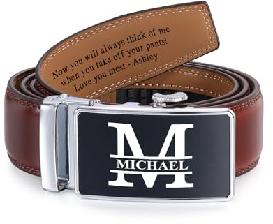 Personalisierter Ledergürtel Herren mit Namen und Initialen, 35mm Verstellbar Brauner Gürtel Geschenk für Ehemann Papa Opa Personalisiertes Geschenk für Männer Vatertagsgeschenk (Braun + Schwarz)