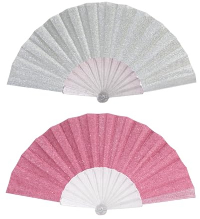 2 Pieces Of Fans, Prom Party Props, Foldable Hand Fans, Home Decoration Ornaments, Travel Gifts (Pink, Silver).