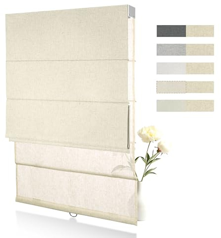 Boolegon Dual Roman Shades, Day Night 2 in 1 Cordless Roman Blinds, Double Window Shades for Home, Thermal Insulation, Linen Beige & Beige - Blackout & See Through, Custom Size