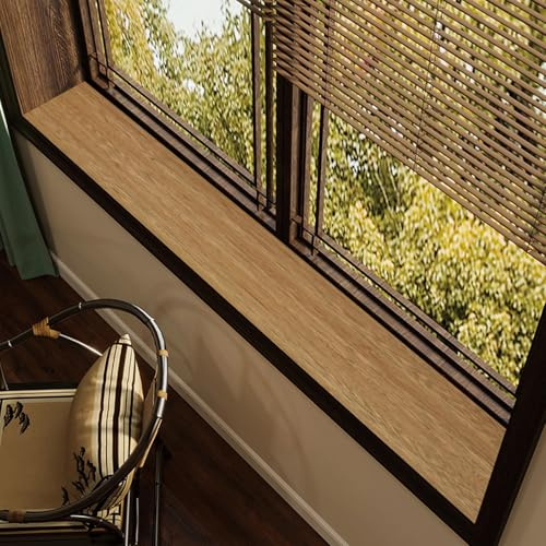 Wood Grain Window Sill Mat - Dustproof Waterproof Window Sill Cover Windowsill Protector for Dogs/Plants/Cats, PVC Narrow Bay Window Seat Cushion Pad DIY Cutting Non-Slip(I,140x18cm(55.1x7.1in))