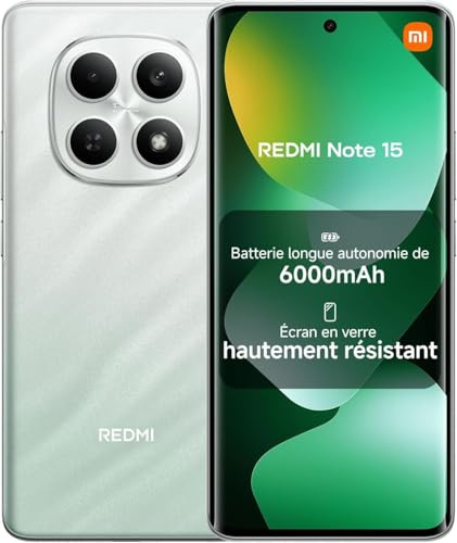 XIAOMI Redmi Note 15 NFC Smartphone, 6 + 128 Go, Vert, Appareil Photo 108 MP, IP64, 120 Hz, Mediatek Helio G100 Ultra, Android 15, Charge Rapide 33 W, Batterie 6 000 mAh, sans Chargeur