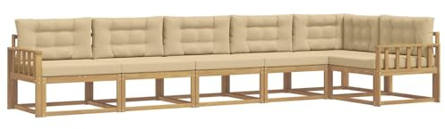 vidaXL Outdoor-Sofagarnitur mit Kissen 4 pcs Weiß und Beige Polyester, Akazien-Lounge-Set, moderner Outdoor-Sofa, langlebiges modulares Sofa, wetterfester Garten-Sitz