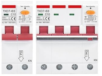 Disjoncteur monophasé triphasé RCBO 16A 32A 63A 2P 3P 4P 30MA 300MA RCCB AC380V Protection électrique du moteur(10A)