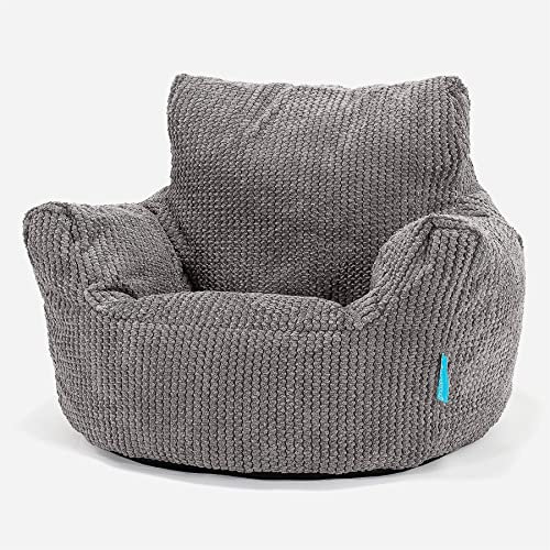 Lounge Pug - Pom Pom Waffle Textured CORD - Childrens Armchair - Kids Bean Bags UK - Toddler Chair Beanbag - Charcoal Grey