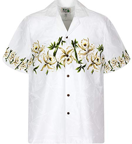 KY's Original Hawaiihemd, Brustdruck Bambus, Weiß, L
