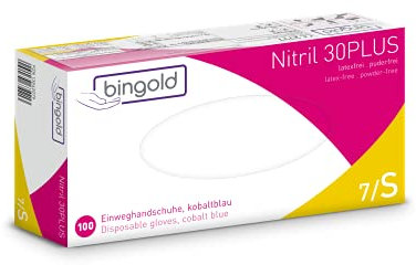 Einmalhandschuhe BINGOLD Nitril 30PLUS, Nitrilhandschuhe, kobaltblau, Größe S, 100-er Pack