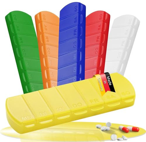 Aufbewahrungsdose 'Seven Days' - BPA-freie Tablettenbox 7 Tage - Medikamentenbox klein für Senioren - Pillendose mit 7 Fächern perfekt für Morgen, Mittags, Abends - Pill Box für die Woche (Gelb)