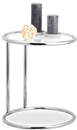 Relaxdays, Mesita, 53 x 45 cm, Plateado Auxiliar Redonda, Café Decorativa, Mesa de Diseño, Metal-Cristal, Acero
