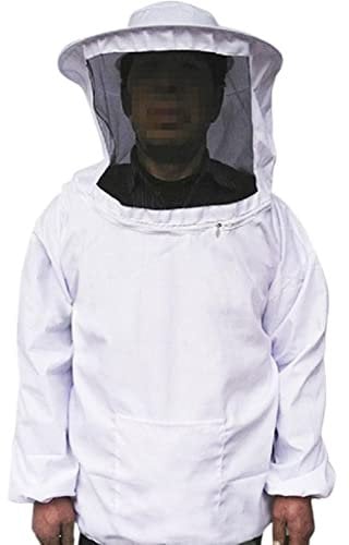 Unisex Bienenzucht Jacke Imkeranzug Imkerjacke mit Schleier und Kapuze Bienenzucht Schutzkleidung Imkerei Kleidung - Weiß