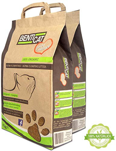 Benticat Pure Nature Katzenstreu – natürliches Bentonit Klumpstreu für Katzen (2x6 Liter)