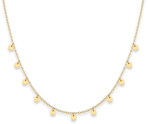 GD GOOD.designs Kette mit Coin Plättchen Gold - Wasserfest I Boho Halskette für Damen mit 11 runden Anhängern I Plättchenkette mit 18 Karat Vergoldung