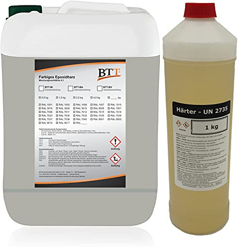 BTT-BA Epoxidharz Bodenbeschichtung RAL 7038 für 5m² Außen Fliesenlack Betonfarbe Estrichfarbe Balkonfarbe Betonplattenfarbe Terrassenfarbe Gehwegfarbe Gießharz Epoxy