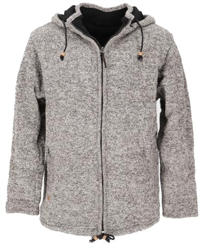 GURU SHOP Wolljacke aus Nepal, Warme Gefütterte Strickjacke Grau Melliert - Modell 3, Herren, Wolle, Size:M