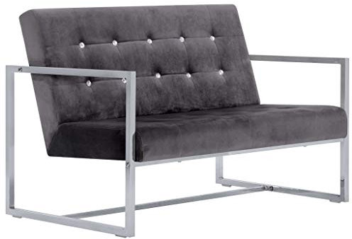 Festnight 2-Sitzer-Sofa mit Armlehnen Schlafsessel für Zweisitzer Personen Couchgarnitur, Sofagarnitur, Polstersofa Wohnzimmer Dunkelgrau Chrom und Samt