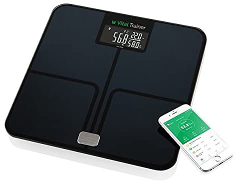 ETA Personenwaage Digital Vital Trainer mit Smart-App - 18 Körpercharakteristiken Analysiert, 4x AAA, BT 4.0, Schwarz