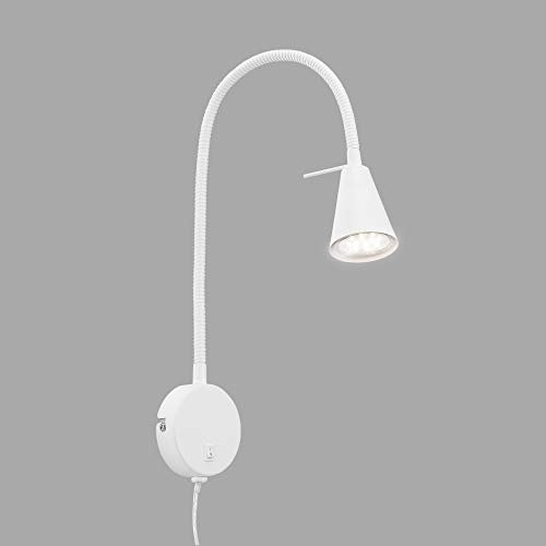 Briloner Leuchten LED Bettlampe, Bettleuchte Flexarm, inkl. An-/Ausschalter, 4,7 Watt, 400 Lumen, 3.000 Kelvin, Metall, Weiß