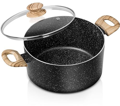 MICHELANGELO Kochtopf 24cm/4.7L mit Deckel aus Glas, Antihaft-Beschichteter Topf mit Induktion, Topf mit Stein Beschichtung, Hitzebeständiger Griff, Für alle Herdarten inklusive Induktion, Schwarz