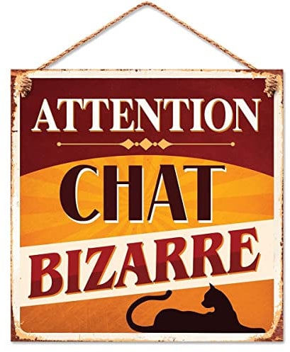 STC - Plaque Métal Attention Chat Bizarre