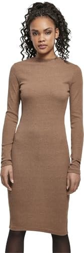 Urban Classics Robe midi à Manches Longues pour Femme, Sportive, élégante et Longueur Genoux, dans Les Couleurs Noir, Charbon et Kaki foncé, Taille XS à 5XL, Darkkaki., L