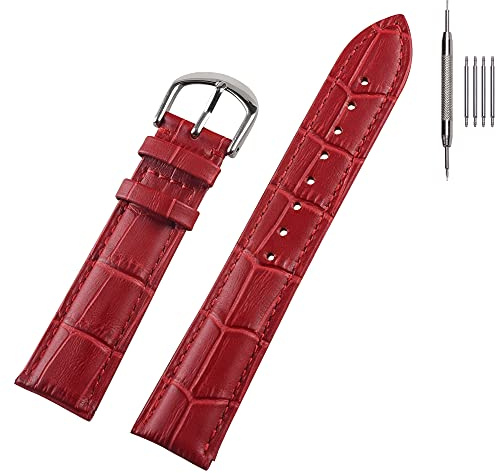 EACHE 18mm Krokodilleder Uhrenarmband für Herren Damen, Alligatornarben Kalbsleder Ersatzarmband Rot