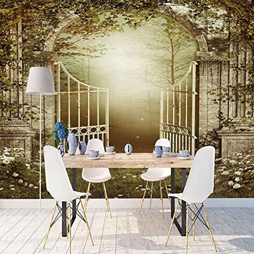 FVGKYS Wall Murals 3D Wallpaper Customized Any Size Retro Garden Iron Gate Mural Art Decals Removable Self-Adhesive Wall Stickers Living Room Sofa Bedroom Tv Backdrop Kids Room Decor 350x256cm
