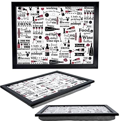 The Magic Toy Shop Wooden Lap Trays with Bean Bag Cushion - Wine Design - Large Padded Tray for Adults - Suitable for Food, Work, Drinking, Art, TV, Sofa, Bed - Great for Wine Enthusiasts
