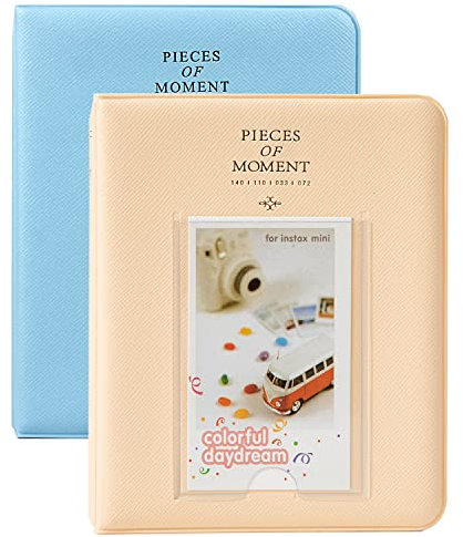 Polaroid Fotoalben, Goodsnetic 64 Taschen Album für Fujifilm Instax Mini 7s 8 8+ 9 25 26 50s 70 90 Sofortbildkamera-Namenskarte, Fotobuch für Polaroid PIC-300P/Z2300, Beige und Blau, 2 Stück