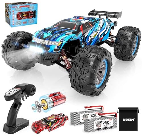 Hosim 1:10 Ferngesteuertes Auto Bürstenloses RC Autos Offroad 1/10 4WD, 68+ km/h, Hobby Grade Offroad Drift RC Monster Truck mit 2 Akkus 40+Min Spielzeit für Kinder, Erwachsene (Blau, X07)