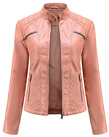 e-girl Veste Cuir Femme Fermeture éclair Veste Motard Similicuir Slim Col Montant Court Veste,3XL,C03N