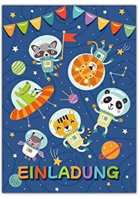 Junapack 12 Einladungskarten zum Kindergeburtstag Jungen Mädchen Astronautenparty Weltall Geburtstagseinladungen