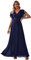 Ever-Pretty Damen Cocktailkleider Gürtel Lang A-Linie Empire Kurze Ärmel V-Ausschnitt Chiffon Navy Blau 44EU