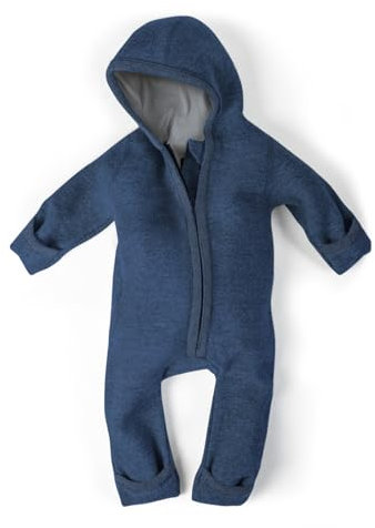 Ehrenkind® WALKOVERALL | Baby Wollwalk-Overalls aus Merino Schurwolle mit Reißverschluss | Walk Wolle Woll-Anzug für Kleinkind und Baby | Jeansblau Gr. 50-56