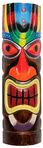 Wogeka - Bunte 50 cm TIKI Maori Wand-Maske - im Neuseeland Style aus Holz als Geschenk-Idee zu Weihnachten Geburtstag Dekoration - Handarbeit Schnitzerei von Bali (TIKIB03)