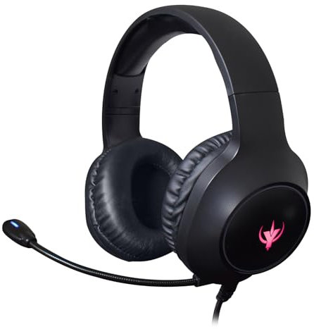 SPYCO - Impulse HE-121 Gaming-Headset, 50-mm-Audio-Treiber, 3.5 mm USB-Klinkenstecker, Omnidirektionales Mikrofon, RGB-Logo, Leicht, Für PC/Mac/Xbox One/PS4/Nintendo Switch, Schwarz, Kunstleder