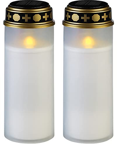 PEARL Solar Kerze Grab: 2er-Set große Solar-LED-Grablichter mit Dauerlicht, weiß (Kerzen für Friedhof, Grablicht Beleuchtung, Solarlampe)
