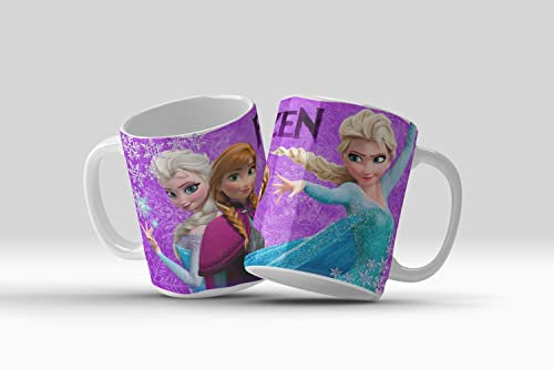 newseny Taza niña Frozen Anna y Elsa color lila (Capacidad de 355ml)