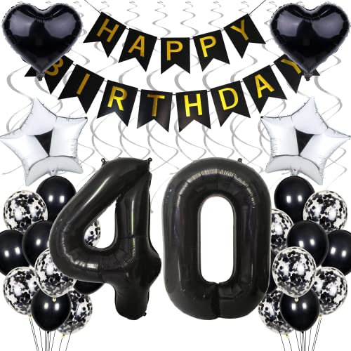 Luftballon 40. Geburtstag Dekoration - Schwarz Weiß Party Deko für Männer und Frauen - Silber Geburtstagsdeko