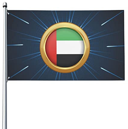Golden Disc Uae Flag Outdoor Dekorative Flagge 90 x 150 cm schwarz-weiß karierter Hintergrund Polyestergewebe Helle Farben sind leicht zu verblassen, schnell trocknende Metalllöcher für eine einfache