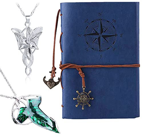 YouU 3 Stück Lord of The R. Arwen Evensta. Elven Green Tree Leaf Thorin Oakenshield Halskette Leder Schreibjournal Retro Vintage Notebook