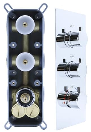 Drettyer Thermostatventil mit 2 Funktionen, 3 runde Knaufventile, Körper kann das Wasservolumen kontrollieren und gleichzeitig arbeiten, verdecktes Messing, Badezimmer-Ersatz, grob (Chrom, 2-Wege)
