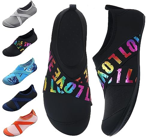 WateLves Wasserschuhe für Damen Herren Kinder Unisex Badeschuhe Schwimmschuhe Strandschuhe Schnelltrockend Aquaschuhe Surfschuhe Barfuss Schuhe Zd Schwarz Love 36/37 EU