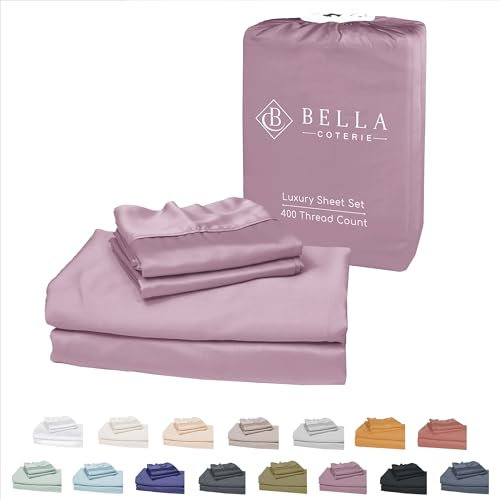 Bella Coterie Luxus-Bettwäsche-Set aus Bambus-Viskose, Queen-Size-Größe, 100 % biologisch angebaut, ultraweich, kühlend für heiße Schläfer, 45,7 cm tiefe Taschen, Lila
