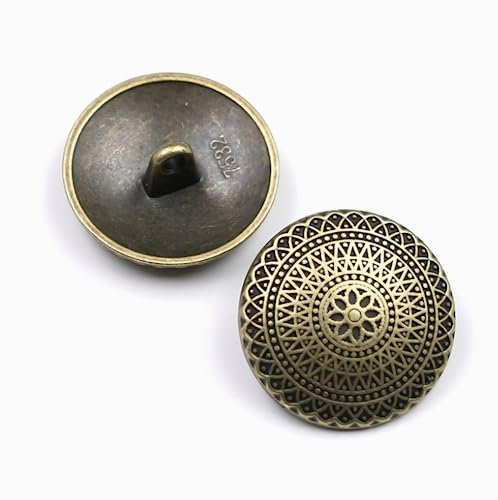 10Pcs Kleidung Knöpfe - Retro Metall Nähen Knöpfe Schaft Runde Geformte Knopf Set für Blazer, Anzüge, Mantel, Uniform, Jacke (Bronze, 20mm)