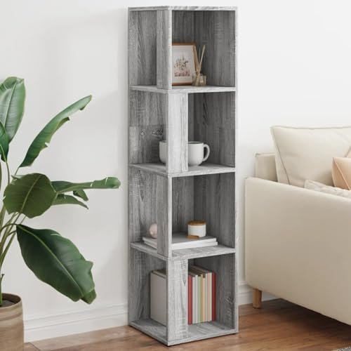ZEYUAN Eckregal Grau Sonoma 33x33x132 cm Holzwerkstoff, Bücherregal, Esszimmer Deko, Eckbücherregal, Eckschrank, Leiterregale, Ecke Dekoration