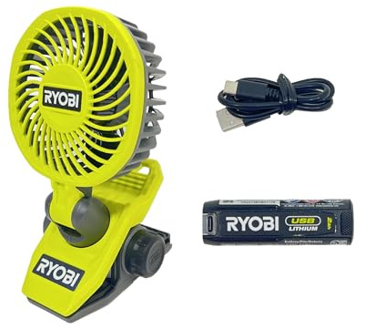 RYOBI USB Lithium CLAMP Fan KIT with 2.0 AH USB Lithium Battery and Charging Cable FVF51K