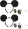 EUPSIIU 4 Pieces Mouse Costume Set Mouse Ear Headband Black & Gold Glasses, Cartoon Mouse Ears Birthday Party Accessories Fancy Dress World Book Day Animal Costume For Kids Adults Party Cosplay (4PCS)